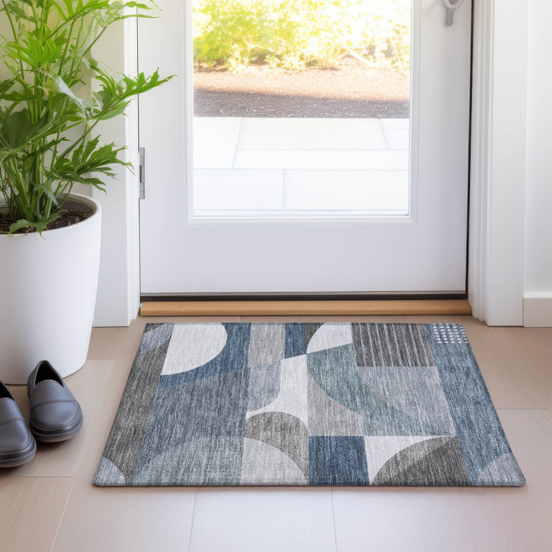 Machine Washable Indoor/Outdoor Cinead ACN1667 Gray Rug, Rectangle 1'8" x 2'6"