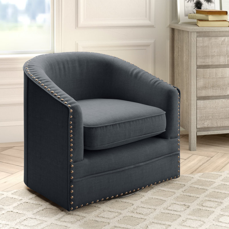 Upholstered Swivel Barrel Chair, Gray