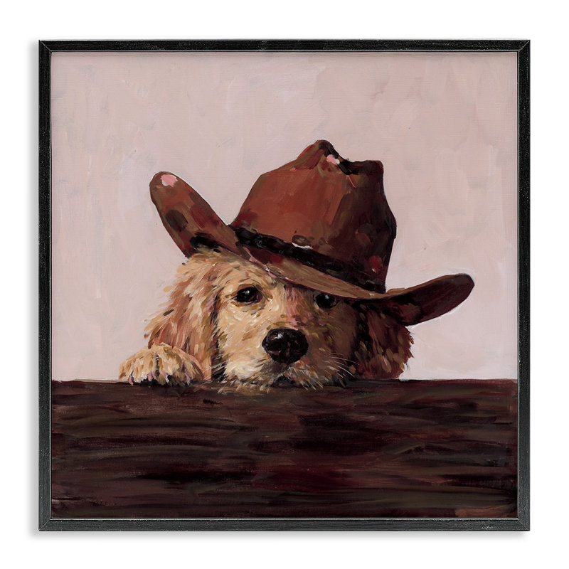 Peeking Cowboy Dog Framed Giclee, design by Studio Bautista, 12'' H x 12'' W, Midnight Black Framed Giclee