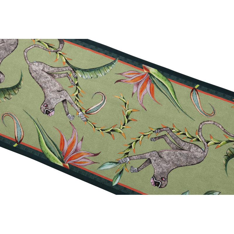 Ardmore 'Monkey Paradise' Cotton Runner, Chalk, 94" x 16"