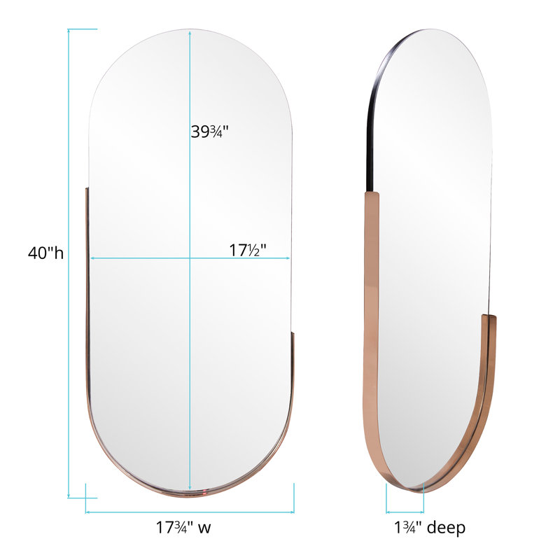 Dante Oval Stainless Steel Beveled Mirror, Rose Gold