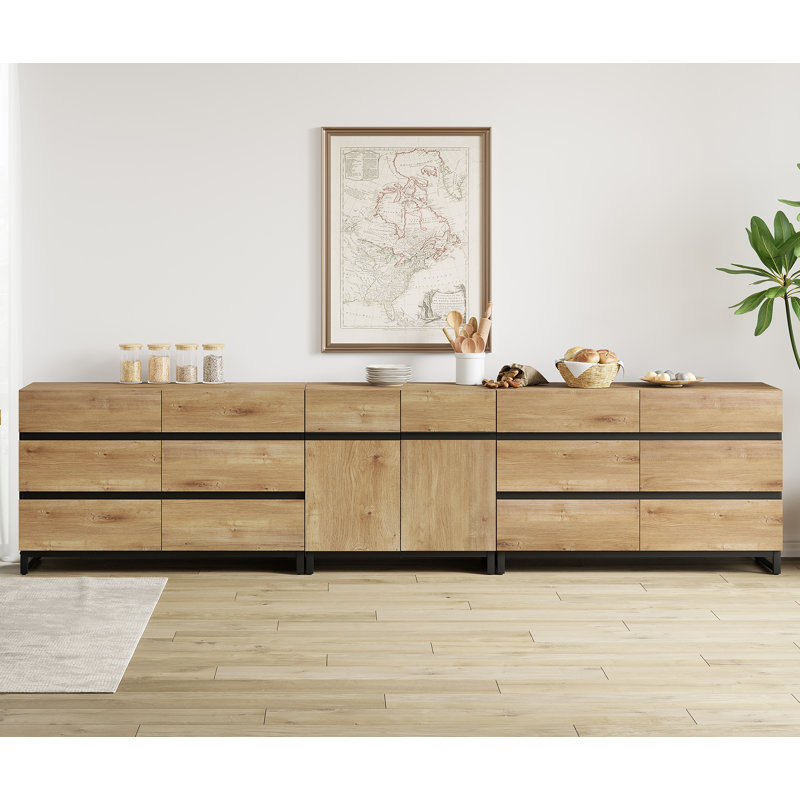 Buffet 3 en 1 moderne avec 12 tiroirs, armoire de rangement avec tablettes réglables, armoire à café pour le salon, cuisine