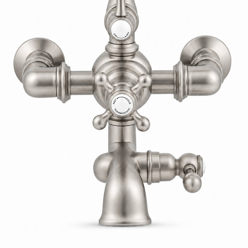 Système de douche thermostatique avec bec de baignoire (P1089) par Strom Living, Nickel mat