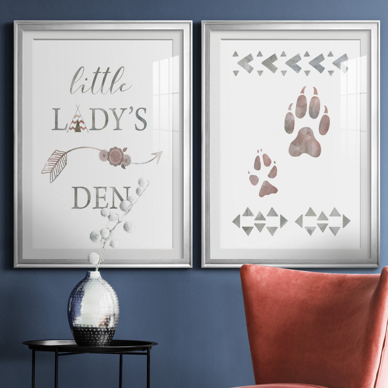 Little Lady Den Arrow - 2 pièces, H 26,5 po x l 73 po x P 1,5 po, Papier avec cadre argenté, Blanc