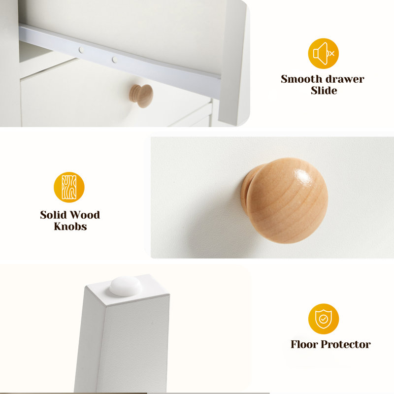 3 Drawer Nightstand Set Of 2, Bedside Tables With Solid Wood Knobs, Set of 2