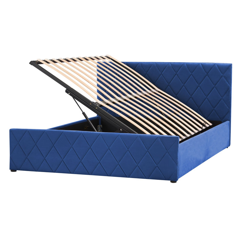 Skien Upholstered Bed, European Double (140 x 200cm), Blue