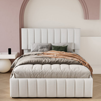 Juhi Upholstered Tufted Linen Platform Bed with Lift-up Storage and Reinforced Slat Support