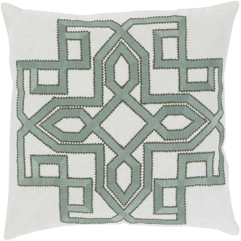 Geometric Throw Pillow, 18" H x 18" W x 4" D, Moss / Ivory, Down