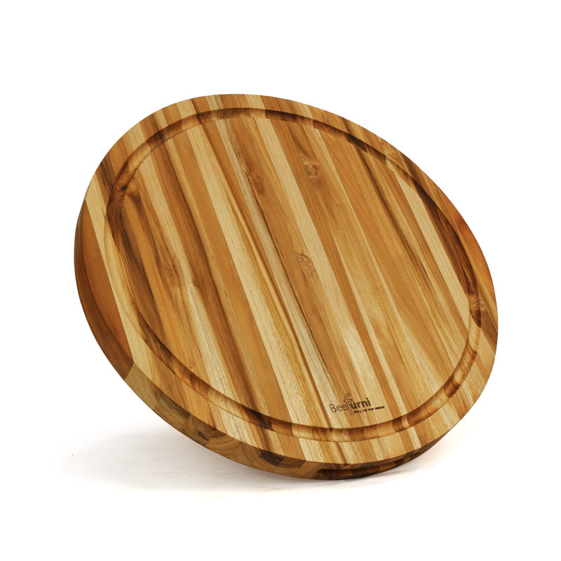 Set Of 5 15.8" 100% Teak Wood Round Cutting Board,Multi-Purpose For Kitchen