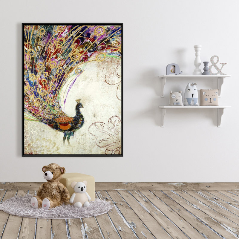 Peacock With Gold Feathers Print On Canvas