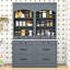 Ensemble de 2 grands garde-manger autoportants avec tablette réglable, plateau en faux marbre et tiroirs-509686595-509686592