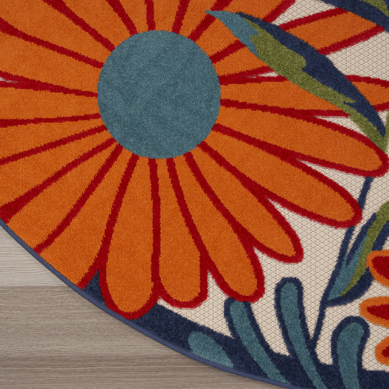 Tapis intérieur / extérieur multicolore à motif floral Alaris Aloha, Rond 4 pi