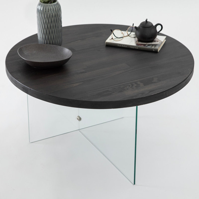 Modern Coffee Table, 27.6 x 15.7 x 15.7 Inches | 100% Tempered Glass Top & 100% MDF Frame, Anthracite & Transparent Color | Disassembled for Easy Assembly | Sleek Design Perfect for Contemporary Living Spaces