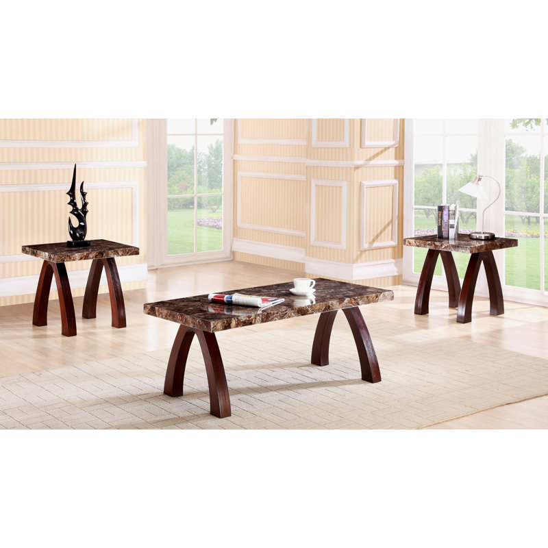Ensemble de tables basses 3 pièces en bois en faux marbre Woodsen
