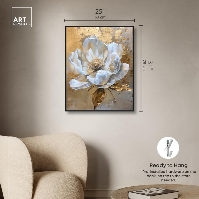 Athenas Flower Canvas Glamorous Feminine Wall Art by Art Remedy, 31" H x 25" W, Black Framed