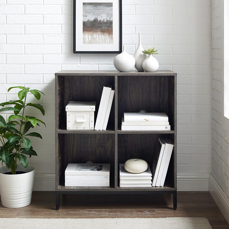 Modular Storage Cube Bookcase With Vinyl Records Holder And Record Player Stand, Industrial Design