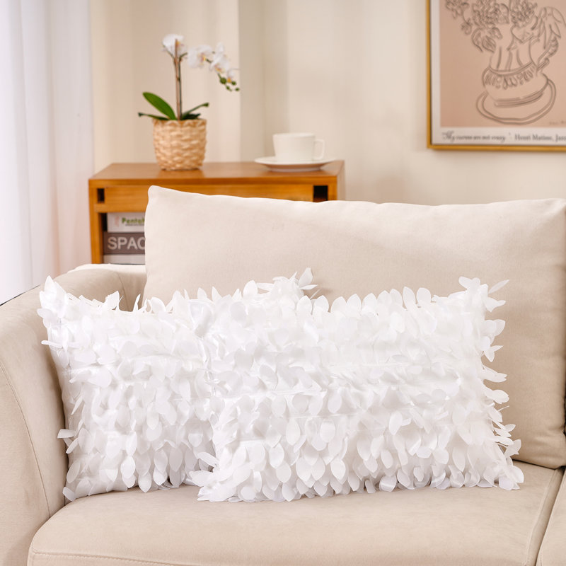 Floral Throw Pillow, Polyester/Polyfill, White