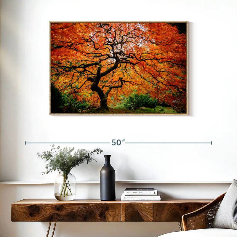 Automne érable japonais, Cadre flottant en bois naturel, 37 po x 25 po