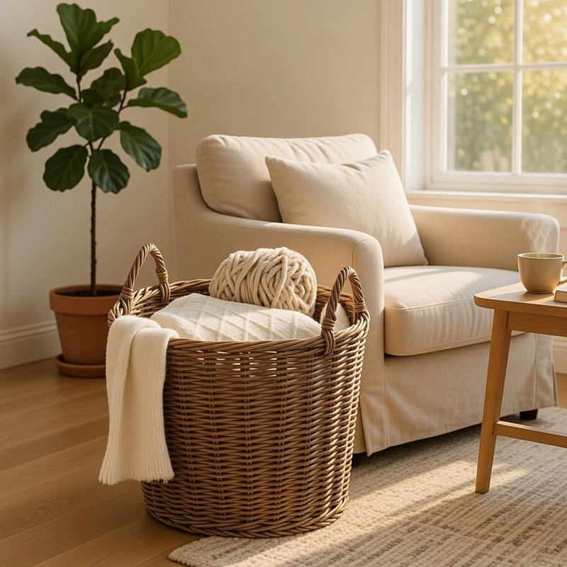 Panier de rangement Lom avec poignées, panier en osier tressé noyer brun, 16 po