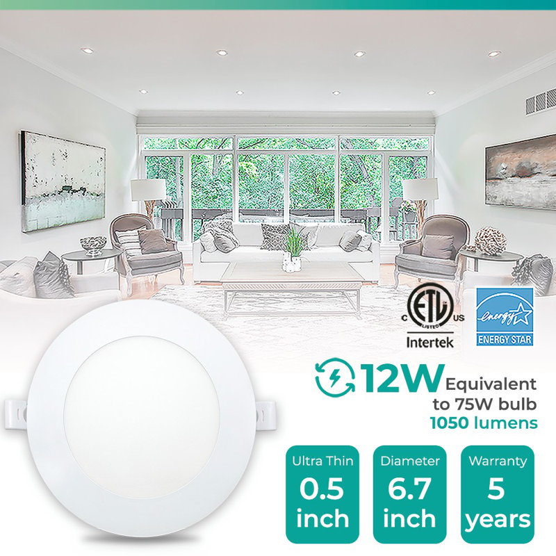 6" Slim Recessed LED, 12W, 3000K Warm White, Dimmable