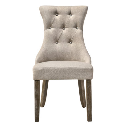 2 Back Chairs - Beige Fabric, Reclaimed Grey Legs For Home Of & Dining Back, Cozy Seating, Rustic Fashionable Detail