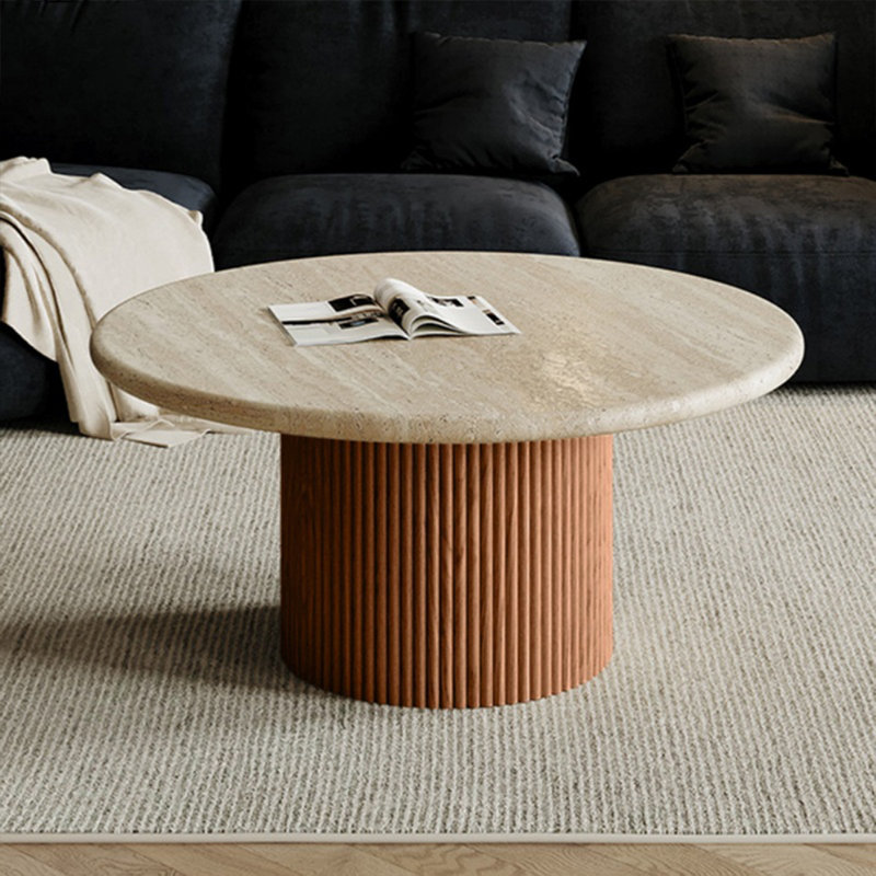 Circular Sintered stone  Coffee Table, Brown, 17.71" H x 35.43" L x 35.43" W