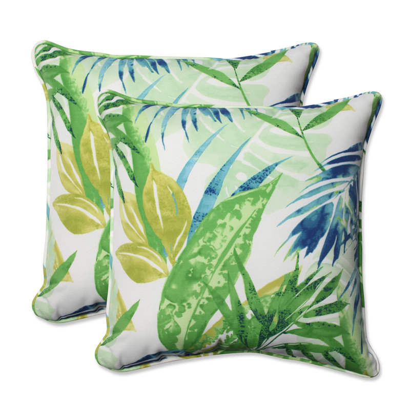 Tropical Blue and Green Botanical Outdoor Throw Pillows Set