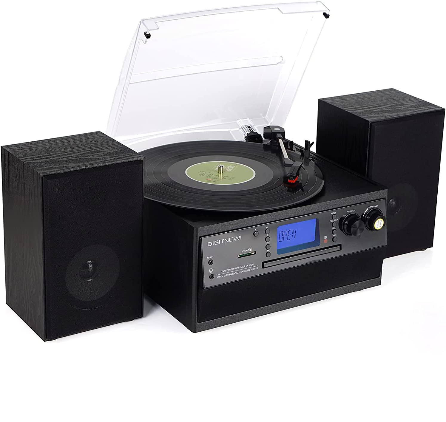 Vinyl Record Player 9 1 3 Speed Bluetooth Vintage Turntable CD Cassette  AM/FM