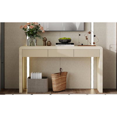 Console de salon à tiroir cannelée en abricot, placage en bois massif, idéal pour les intérieurs contemporains, support de table de 220 lb, console rustique avec 25 supports et placage de frêne, à porter, à charger, à charger