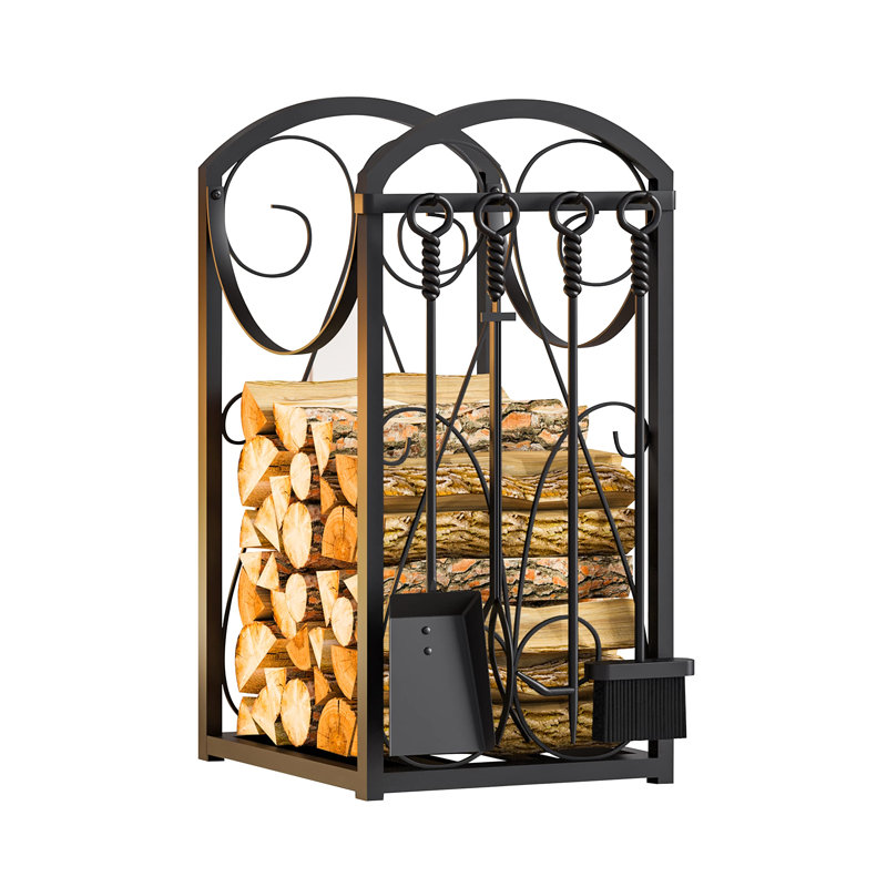Porte-bûches d'intérieur, porte-outils de foyer, porte-bûches d'extérieur, rangement en bois, ensemble d'outils de foyer empilables, accessoires pour poêle à bois, noir