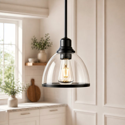 Suspension moderne 8 en 1 lumière, noir mat, avec abat-jour en verre transparent, petit luminaire de style campagnard pour îlot de cuisine, culot E26