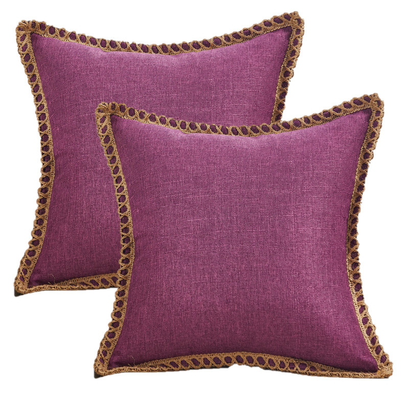 Housse de coussin décoratif en coton et lin 18 po, Mauve