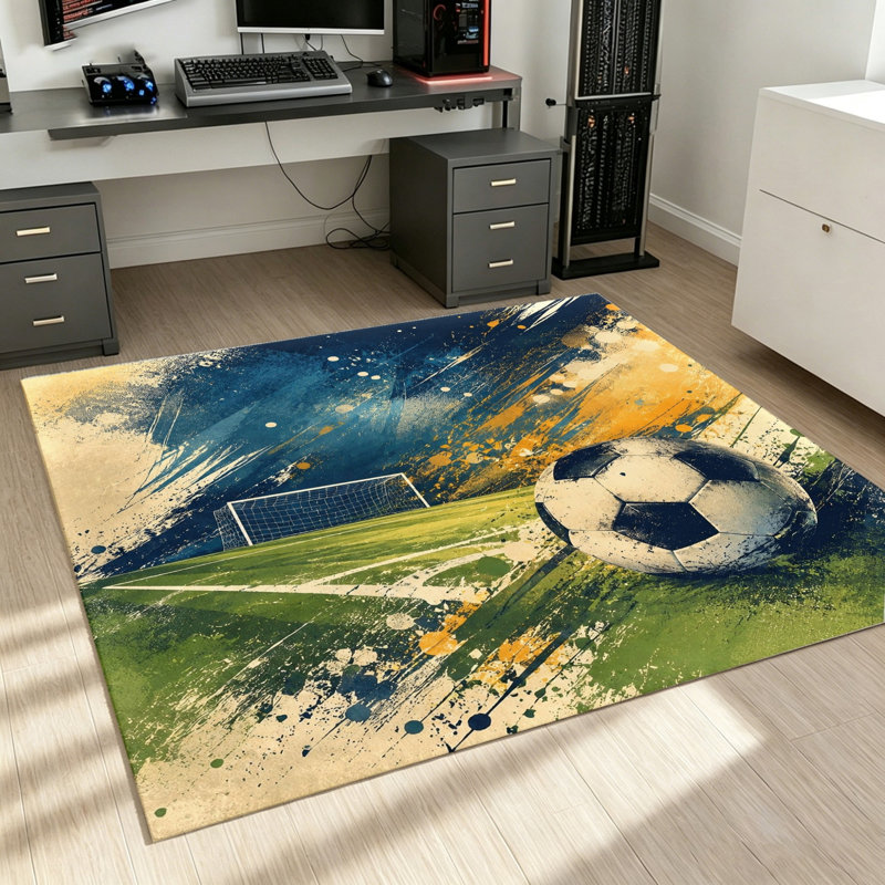 Tapis de soccer abstrait Soccer Splash, Rectangle 5'3" x 3'3" (160 x 100 cm)