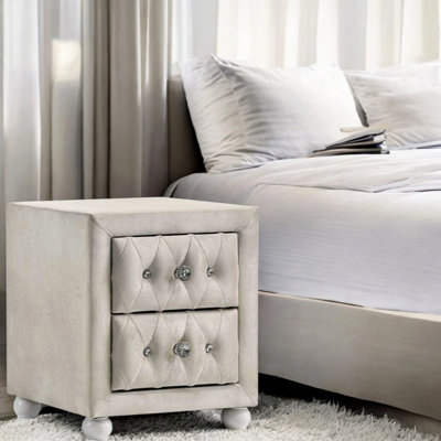 Table de chevet Reggie en tissu beige