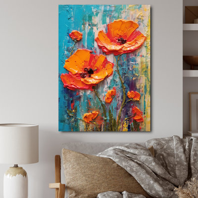 «Blossoming Red Poppes On Teal Sky I», reproduction sur toile