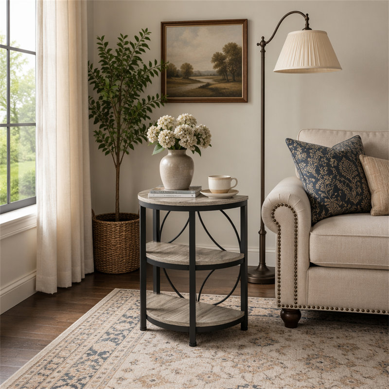 Table de bout demi-ronde, Gris / Noir, Gris