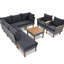 9 conversation de patio avec éléments en bois, canapé modulaire en PE, table basse, coussins épais et confortables, intempéries, pattes de mobilier d'extérieur et de table multi-configurations, canapé modulaire, structure, housses amovibles