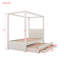 Lit plateforme simple à baldaquin avec lit gigogne et rangement à 3 tiroirs en tissu beige doux-2086575985
