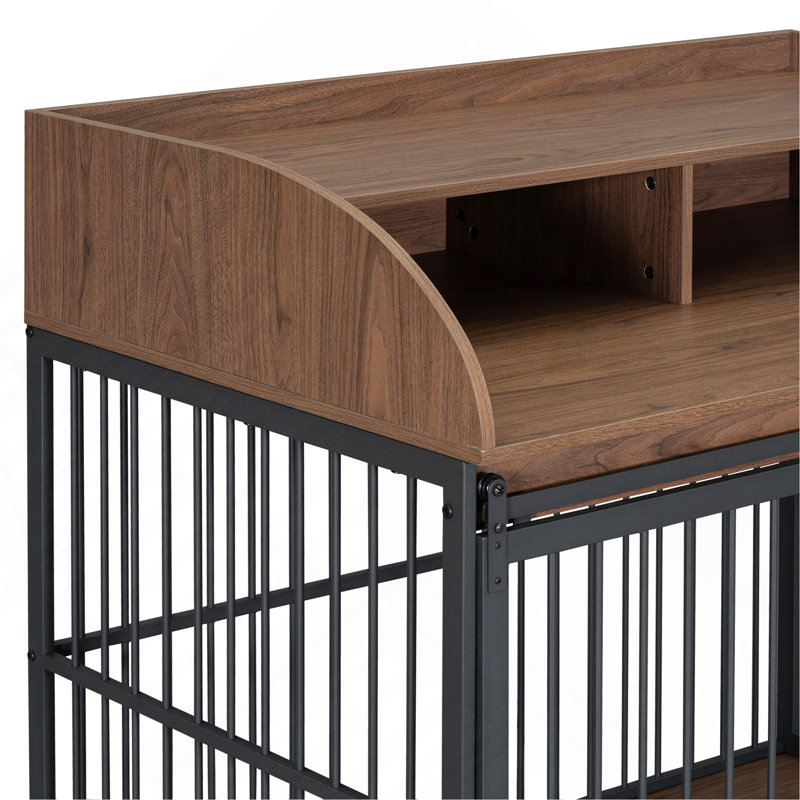 Meuble de rangement robuste pour chien de 44 po de hauteur 44 po avec roues verrouillables, cage pour chien en bois, cage de table de bout avec rangement double couche, brun