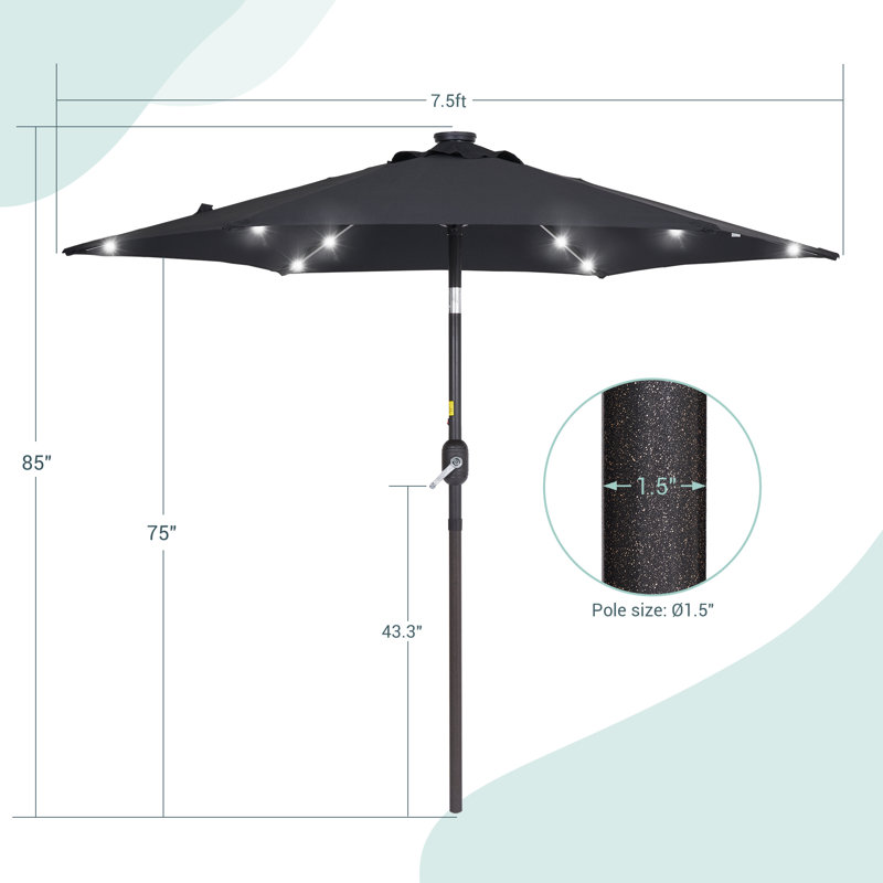 Parasol de marché lumineux 7,5 pi Asylbek, Noir
