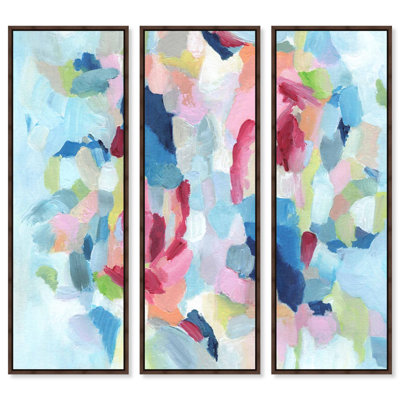 Calm Edge - Ira Colmeva, grand encadré 3 pièces par Art Remedy, cadre en noyer, 18 x 54