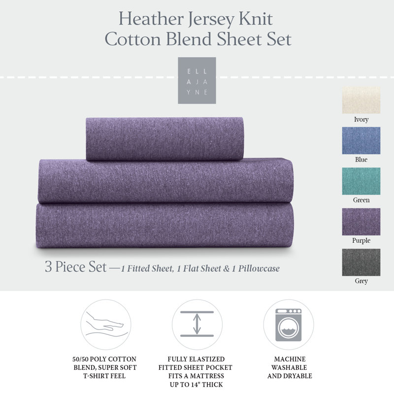 Twin Purple Jersey Knit Microfiber Sheet Set