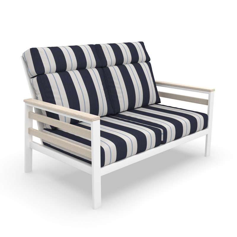 Townsend Metal Outdoor Loveseat With Sunbrella Cushion, Striped, Black/White