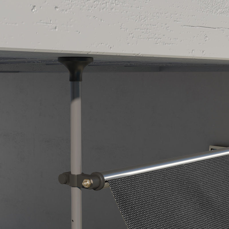 Outdoor manual retractable awning with support pole bracket, Black
