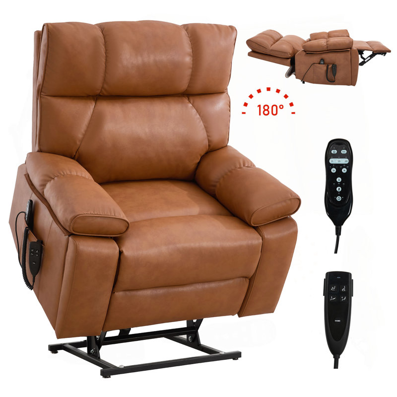 Leatheraire Heat Massage Dual Motor Infinite Position Up To 350 LBS Large Electric Power Lift Recliners With Hidden Cup Holders, Power-Remote, Medium-Firm And Heavy Duty