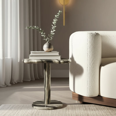 Marble Stone Accent Table With Organic Pattern For Home Office Bedroom Living Room - Savoir Design - 21" by Latitude Run