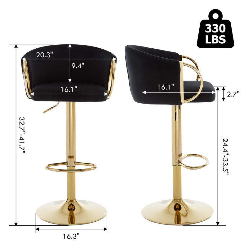 Tabouret tournant à hauteur réglable avec structure en métal (ensemble de 4), Noir, 4