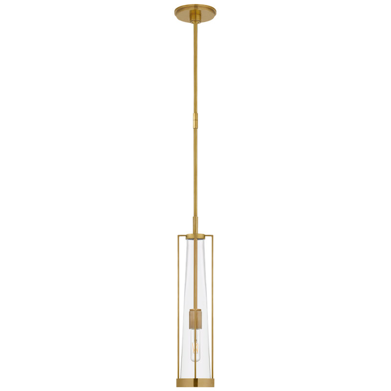 Thomas O'Brien Calix Tall Pendant, Antique Brass, Clear