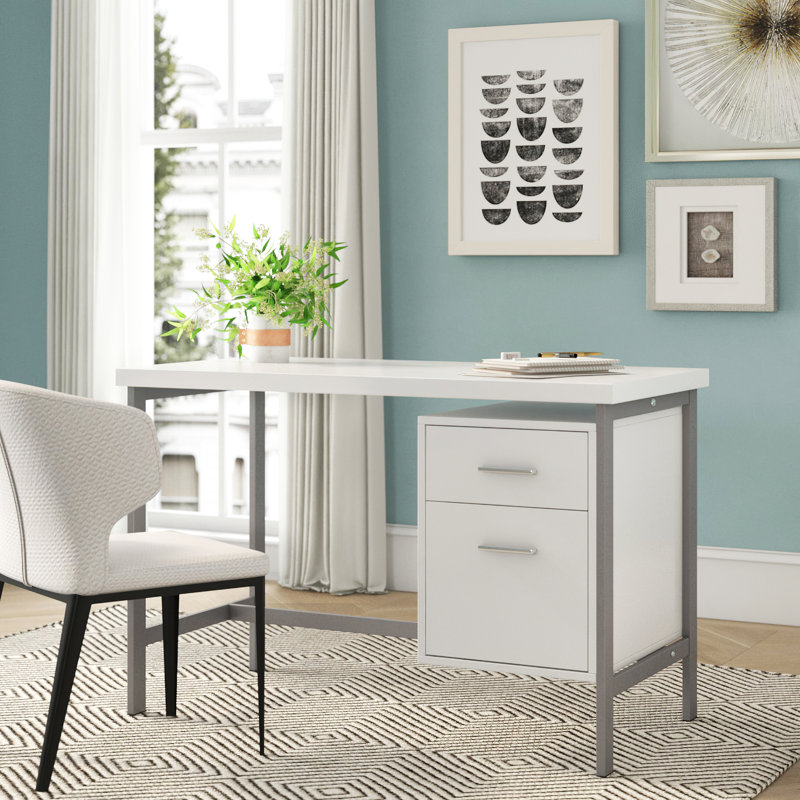 Siemens Metal Base Computer Desk, White / Silver