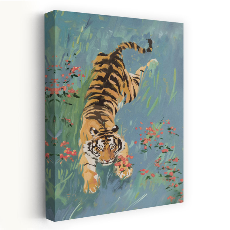 Tigre brûlant, nature lumineuse, peinture florale, art contemporain, H 24 po x l 16 po